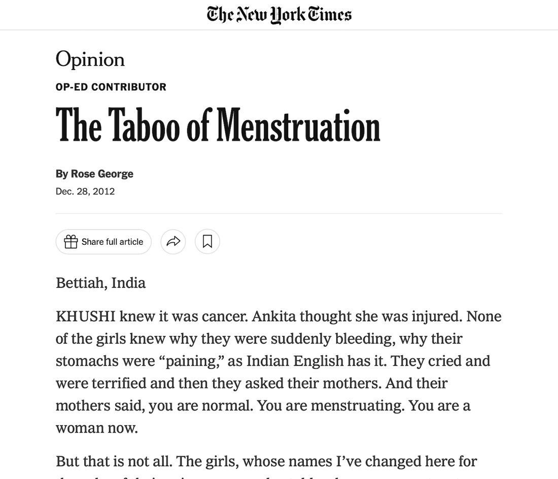 The Taboo of Menstruation — Bettiah, Bihar, The New York Times